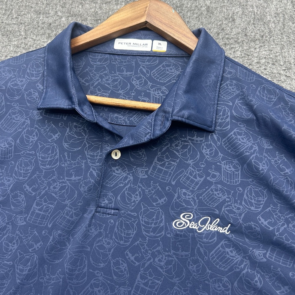 Peter Millar Golf Shirt Polo XL Featherweight Chest Logo Sea Island Navy Blue